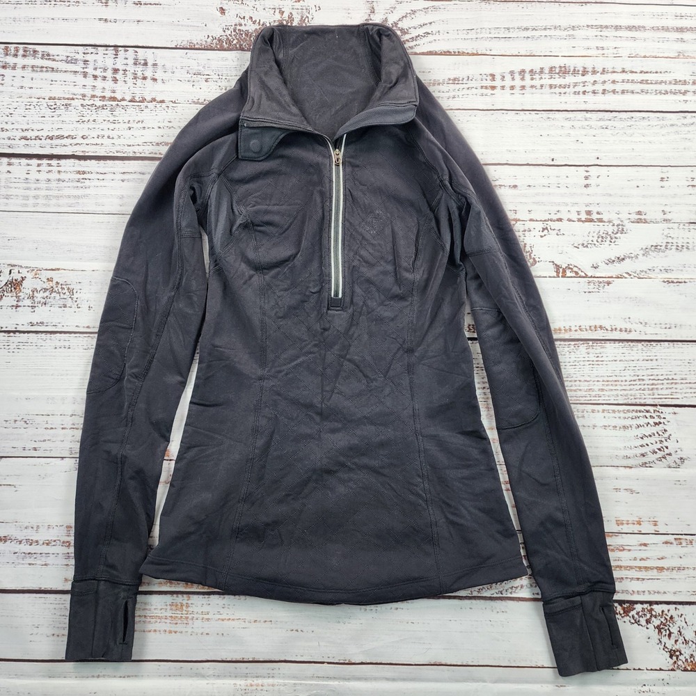Lululemon Forever Warm Pullover Women's 4 Black Quilted Half Zip Thumbholes